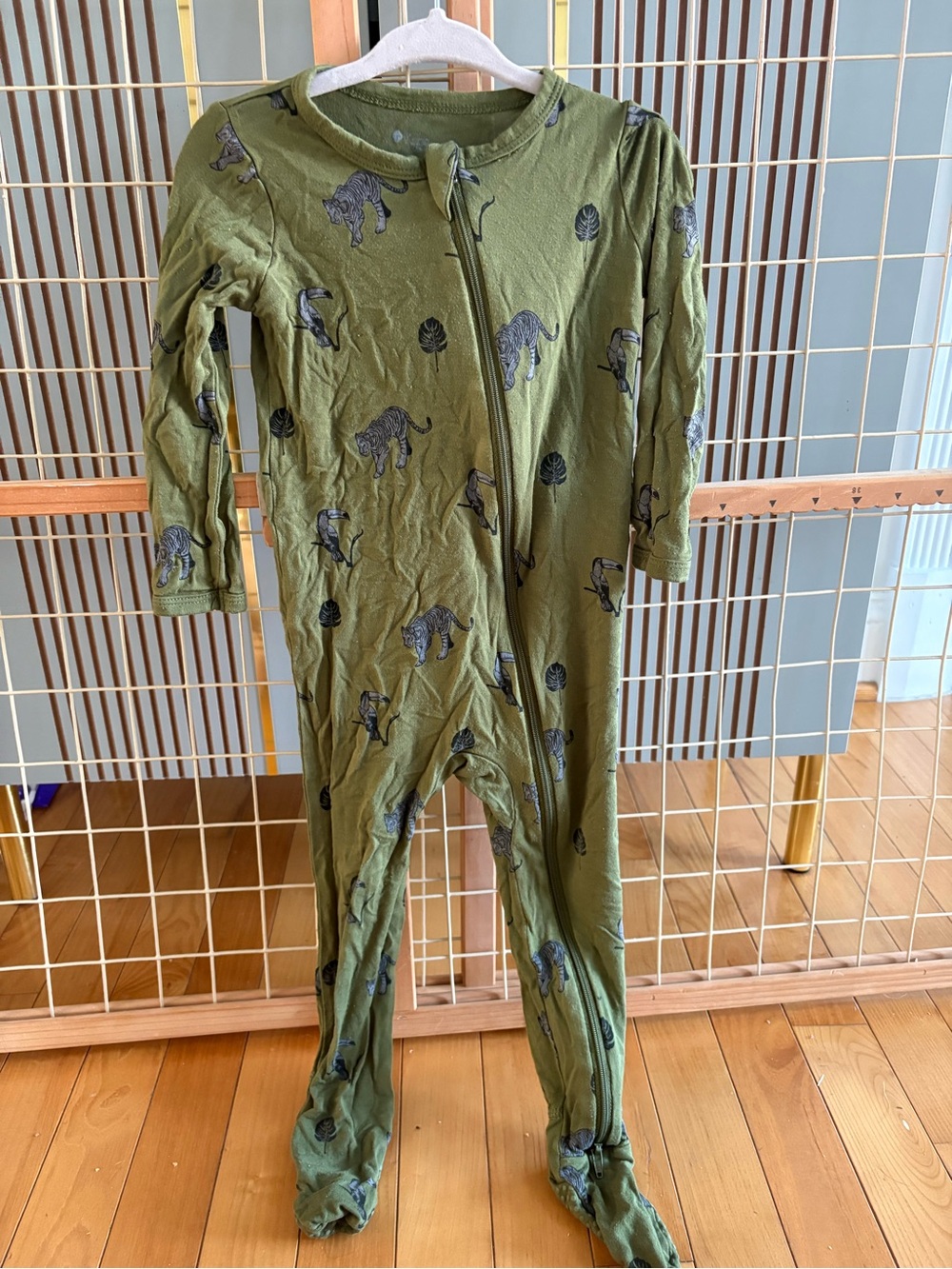 Kyte BABY Olive Green Footed One-Piece with Animal Print